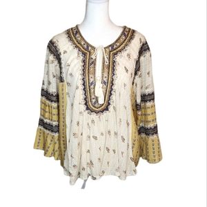 Free People Cream and Mustard Boho Peasant Top